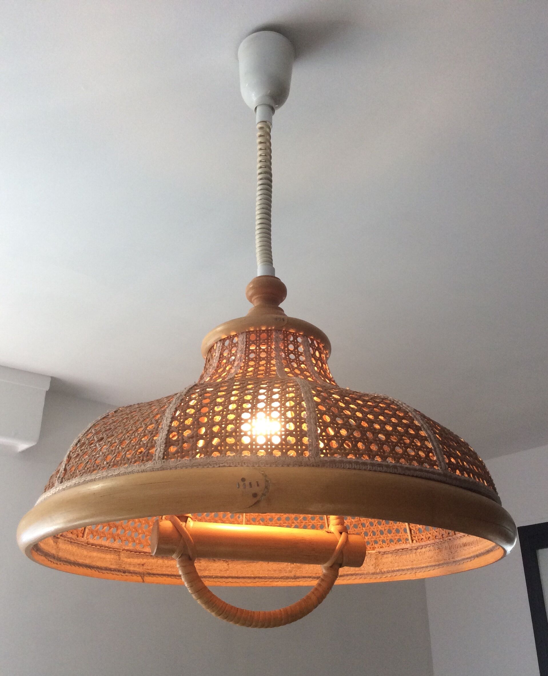 Vintage canning and rattan hagning lamp from the 1970s