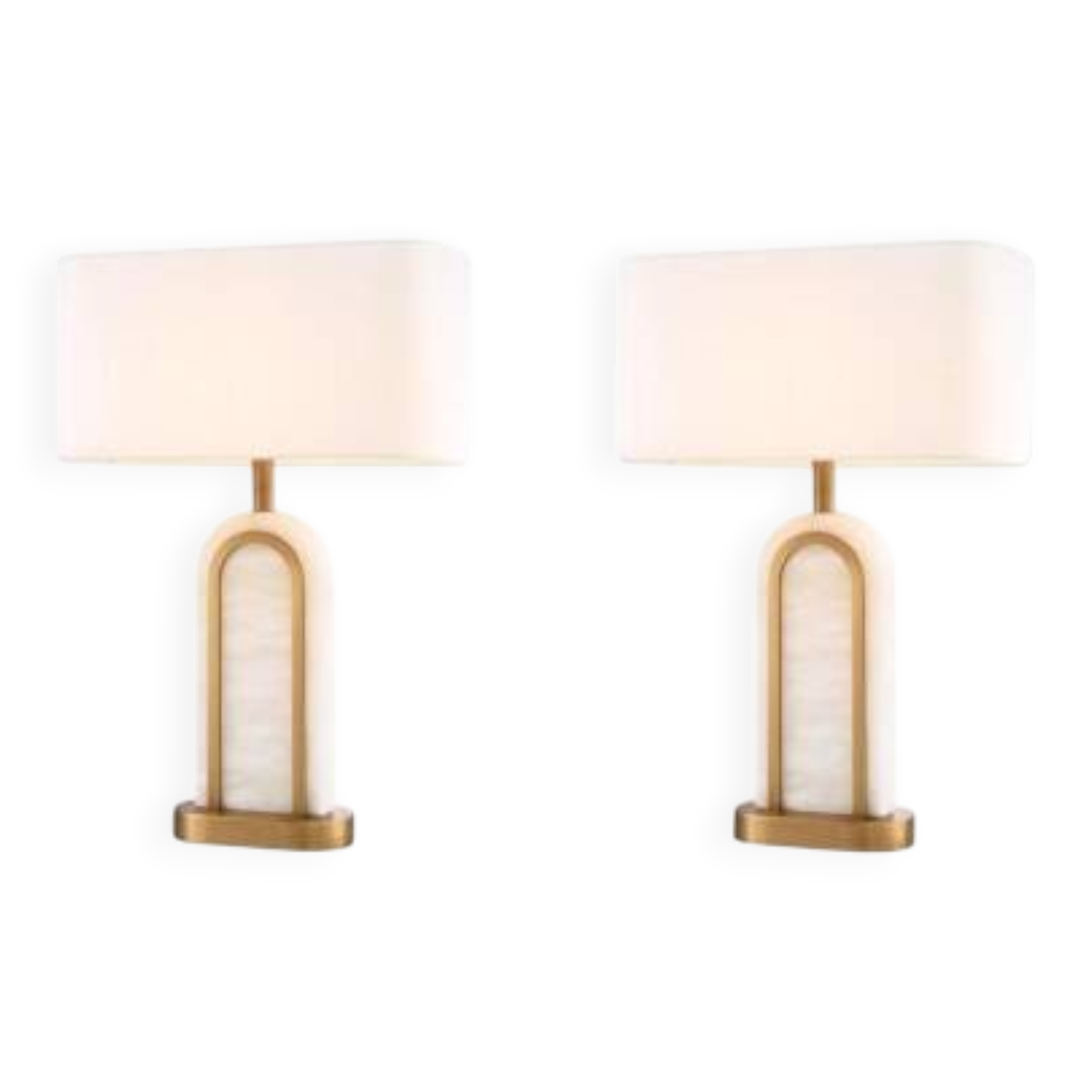 Pair of table lamps, antique brass and alabaster finish, timeless luxury and vintage charm.