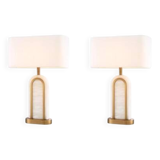 Pair of table lamps, antique brass and alabaster finish, timeless luxury and vintage charm.