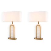 Paire de lampes de table, finition laiton antique et albâtre, luxe intemporel et charme vintage.
