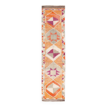 Tapis runner vintage berbère, motifs géométriques orange violet, 74x307Cm