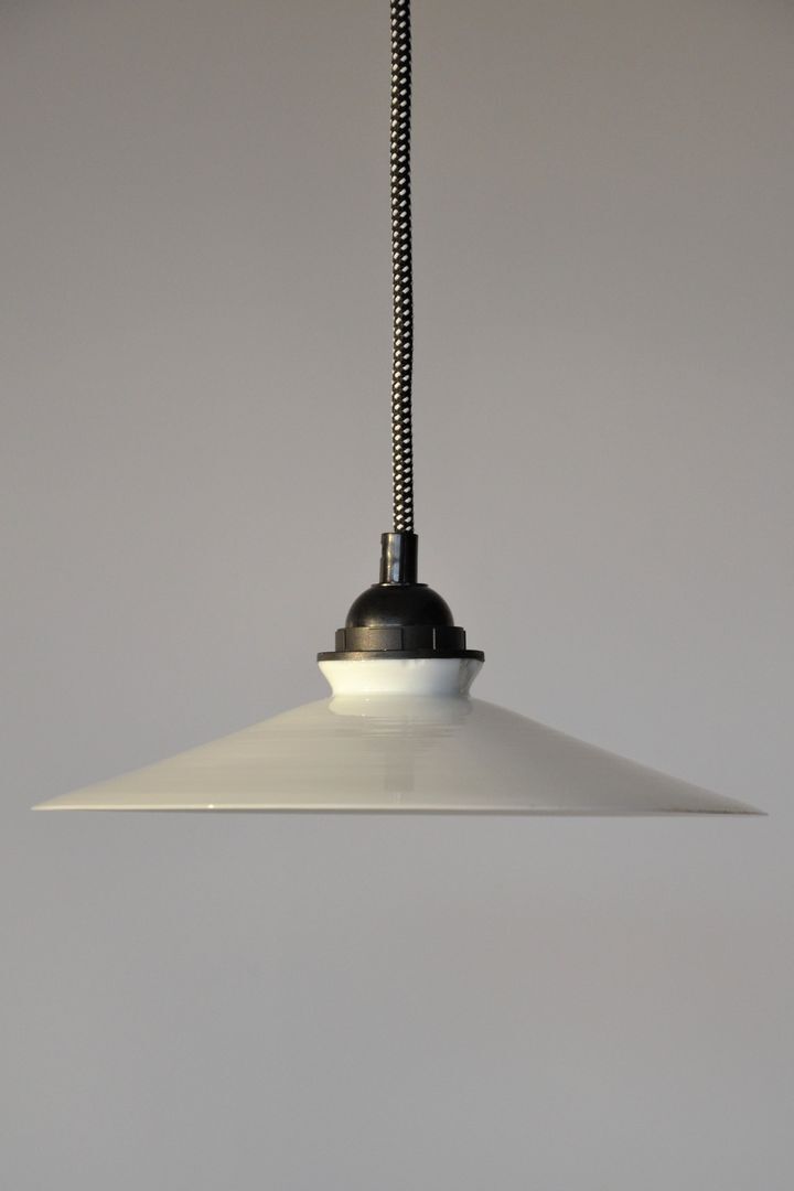 Vintage white opaline pendant lamp and retro cord