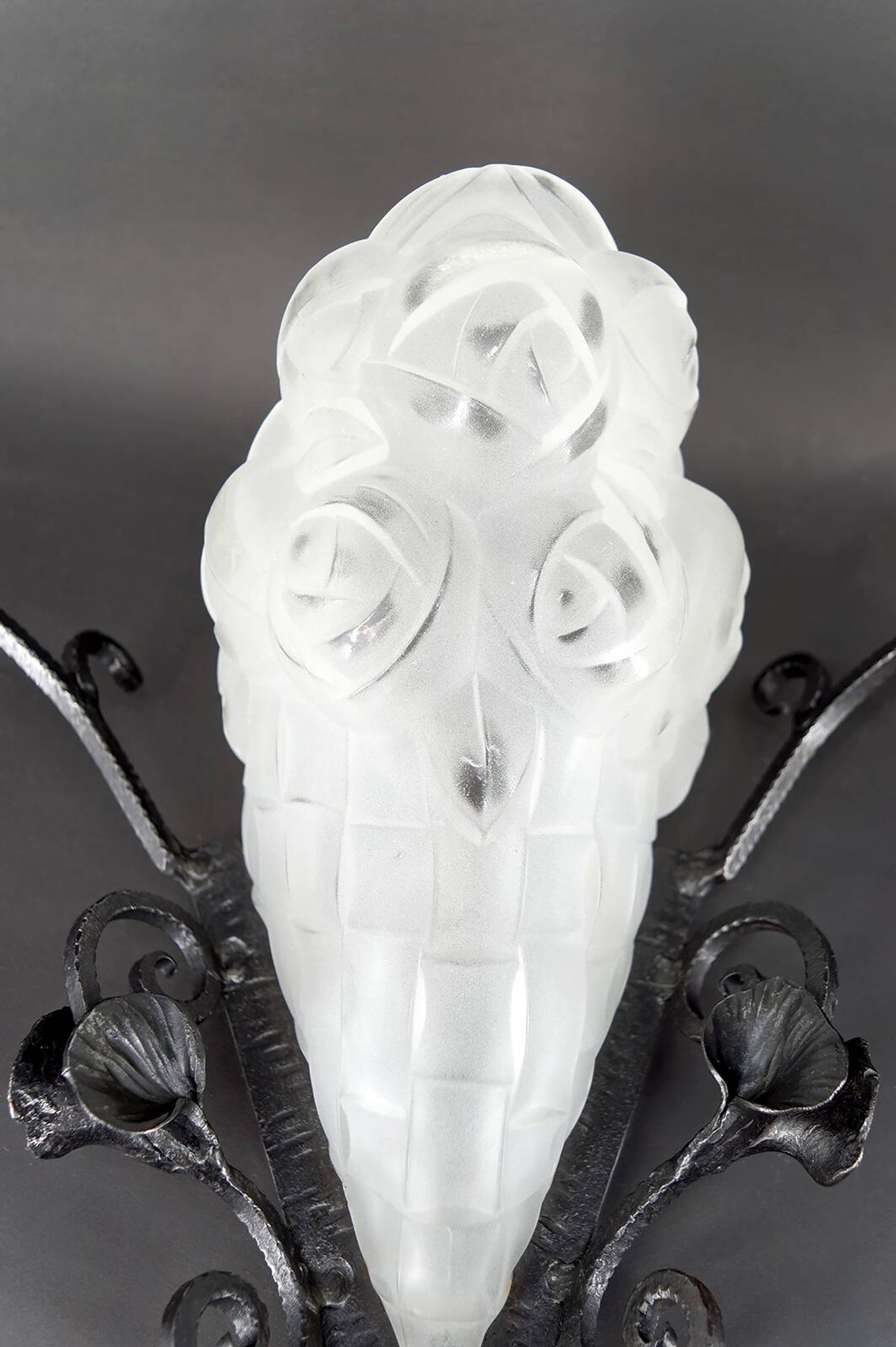 Pair of Wrought Iron Wall Lights by Degué, Art Deco, France, c. 1930