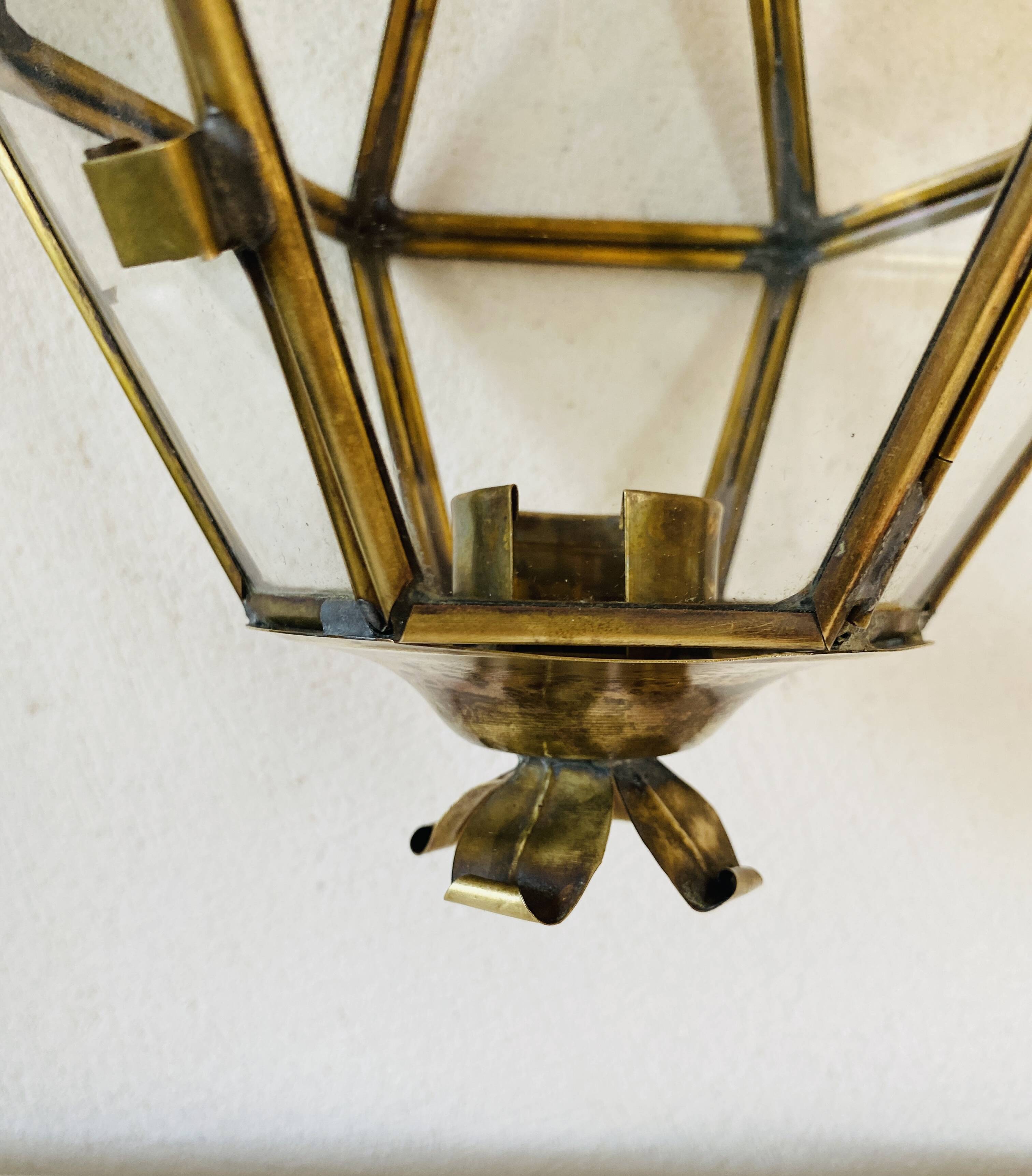 1950s pendant light, chain and brass ceiling light