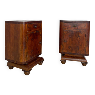 Tables de chevet Art déco italiennes en ronce de noyer, années 1930.