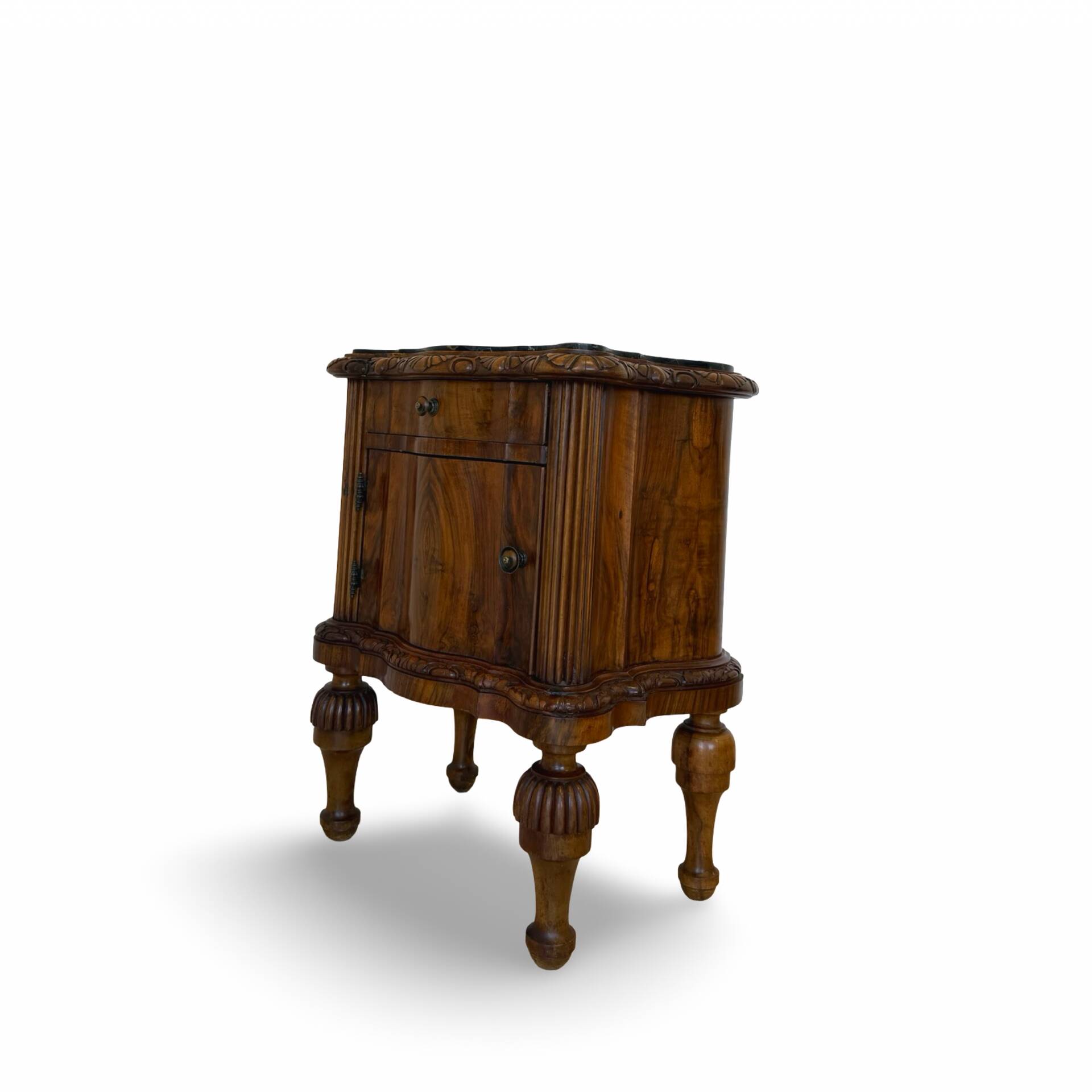 art deco walnut serpentine nightstands, 1920s