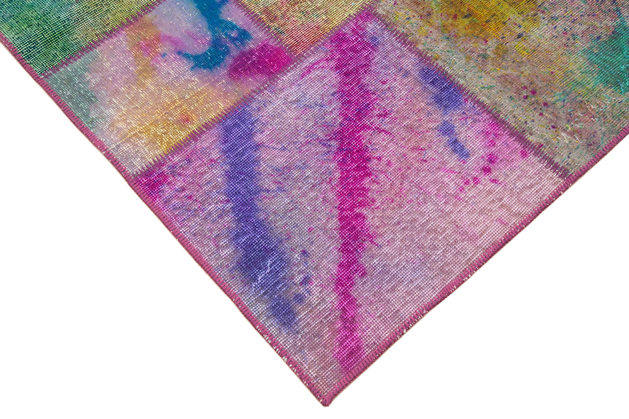 Handmade anatolian overdyed 169 cm x 243 cm multicolor patchwork carpet