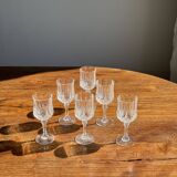 Set of 6 small crystal glasses with diamond points H14.5