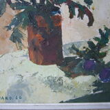 oil on cardboard table represents a bouquet. signed,dated