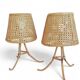 Mid-Century Bamboo and Cane Pair of Large Table Lamps By Louis Sognot, 1970s