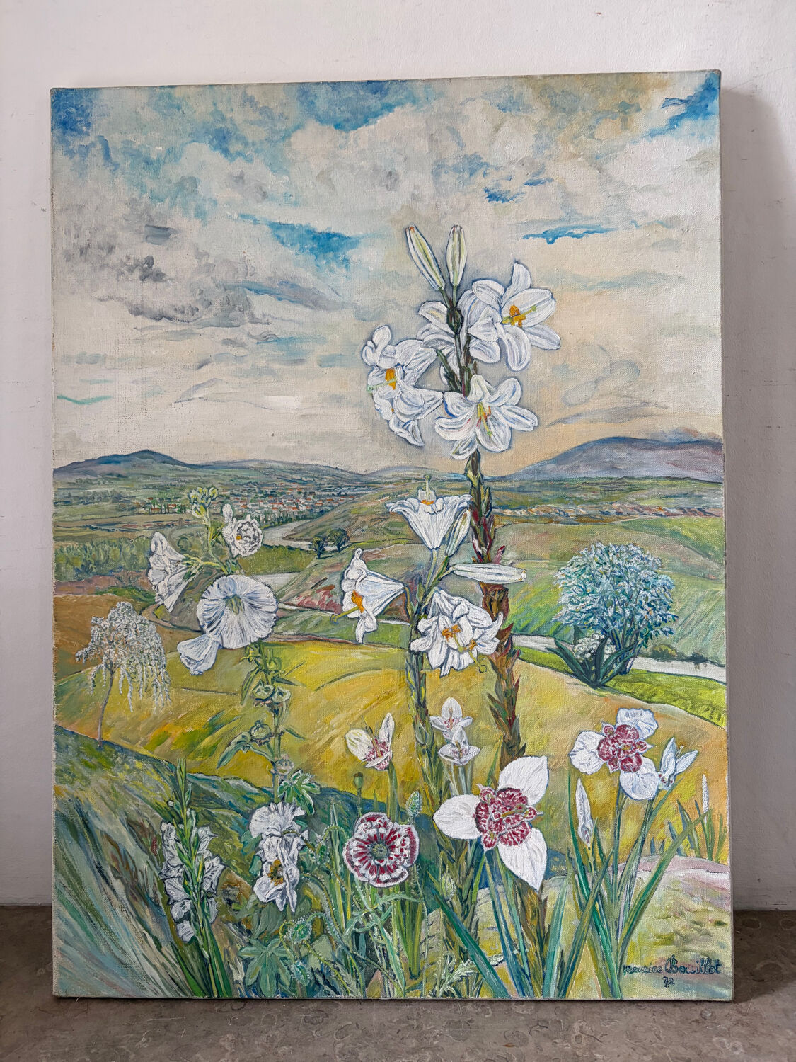 List of tigridias and hollyhocks, signed Maurice Bouillot 1972
