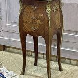 Louis XV style bedside table in rosewood and oak from the 70s with marble top