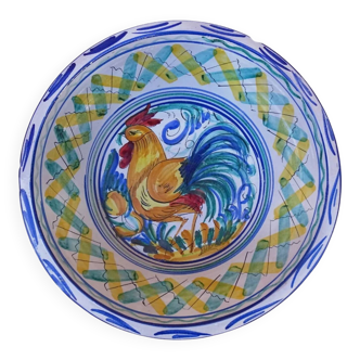 Grand lebrillo vintage en faïence espagnole Triana avec coq