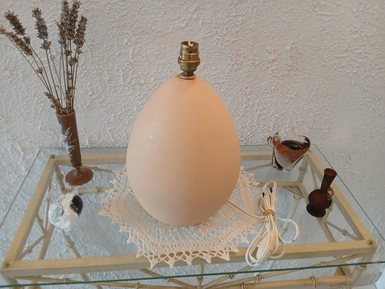 Brussels porcelain lamp ostrich egg