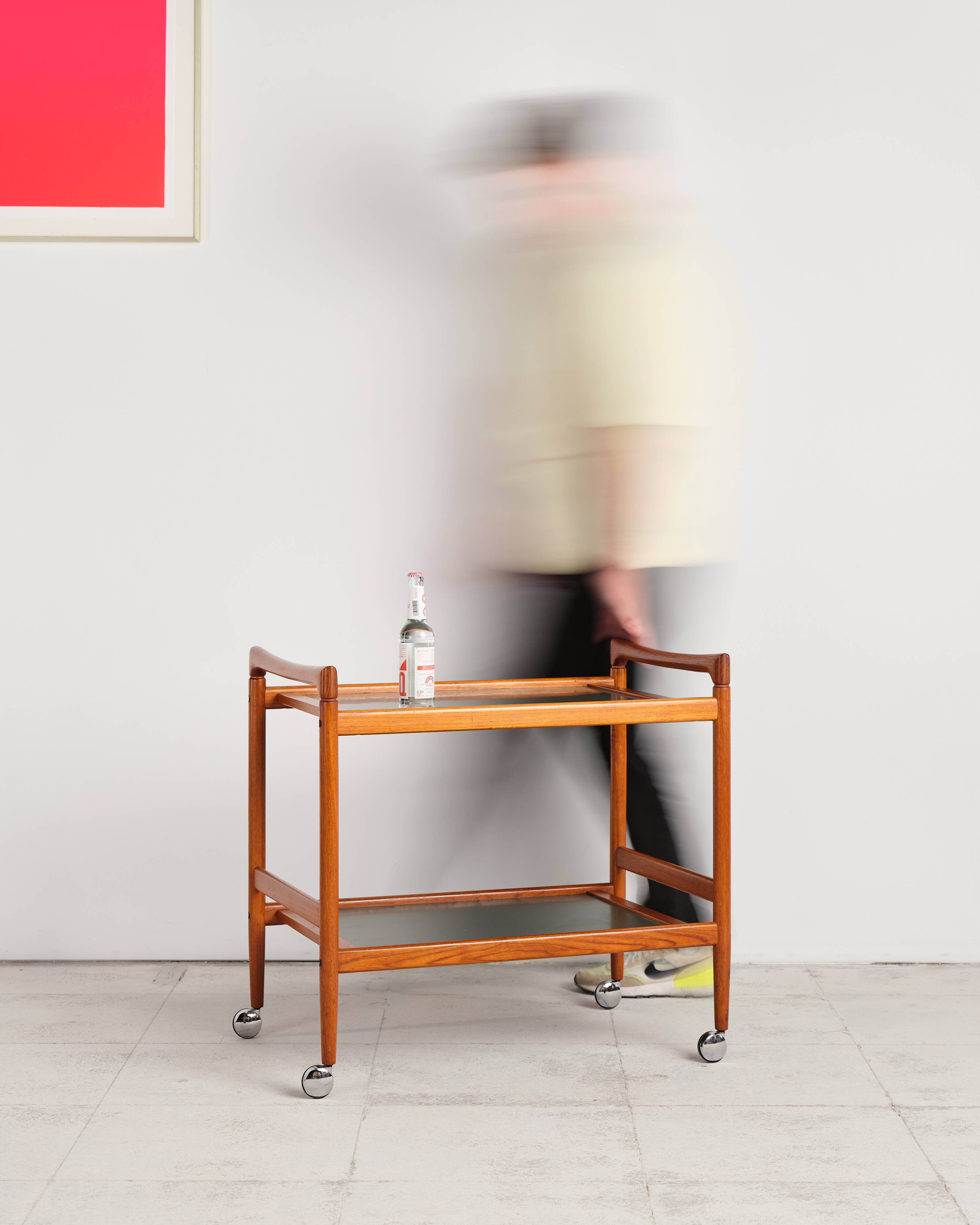 Dessert or bar cart, Dyrlund, mid-20th century design in teak.