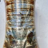 glazed ceramic vase with abstract flower decoration, signature to identify