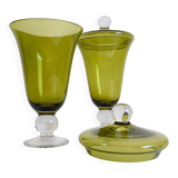 Murano Glass Green Lidded Urns, Venini Style, Italy, 1950s