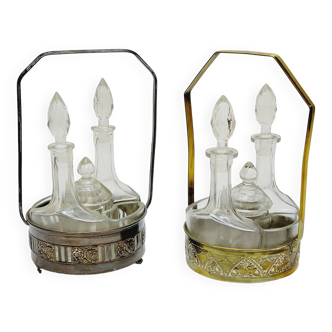 Lot 2 condiment services oil, vinegar, mustard, salt, pepper art deco