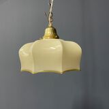 Suspension vintage en verre beige avec luminaire en laiton