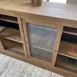 Enfilade meuble de métier chêne portes vitrées
