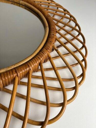 Rattan and Bamboo Mirror attributed to Franco Albini, 1970s