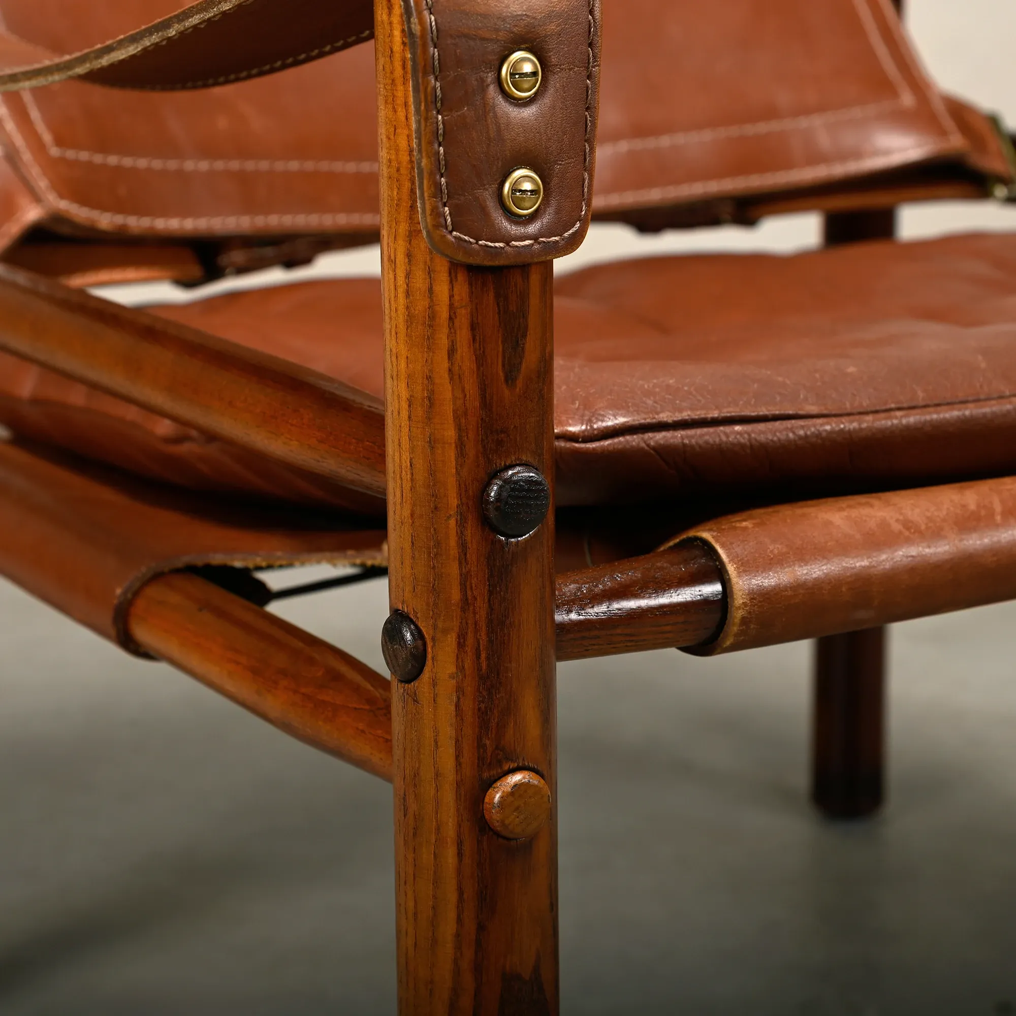 Arne Norell Sirocco Safari Lounge Chair in stained Ash and Brown Leather