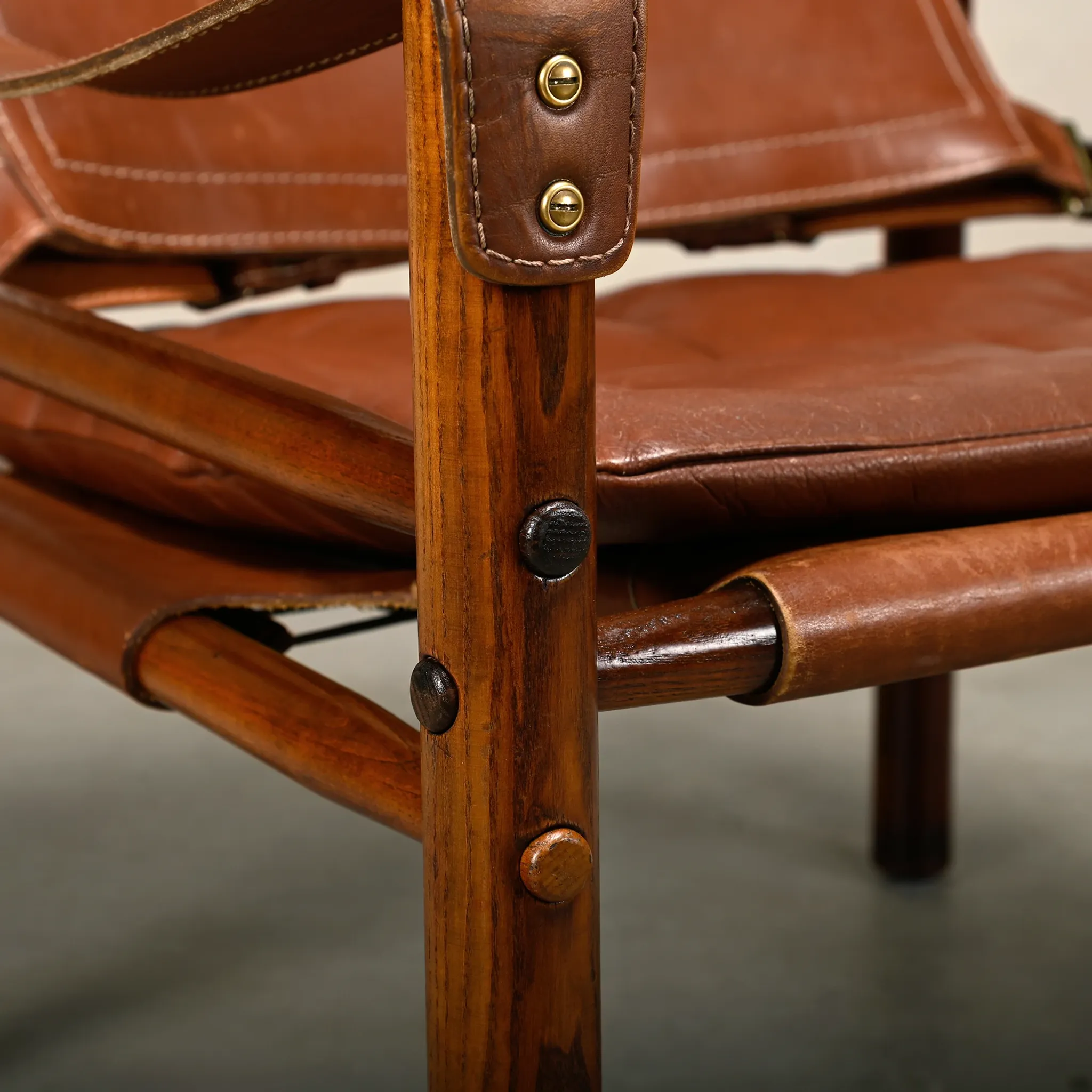 Arne Norell Sirocco Safari Lounge Chair in stained Ash and Brown Leather