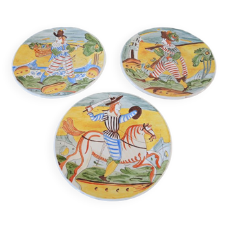 3 old majolica plates from montelupo signature hand decor