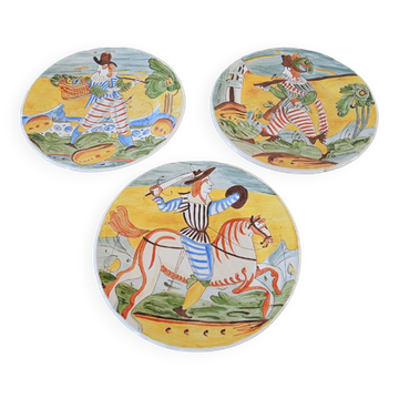 3 old majolica plates from montelupo signature hand decor