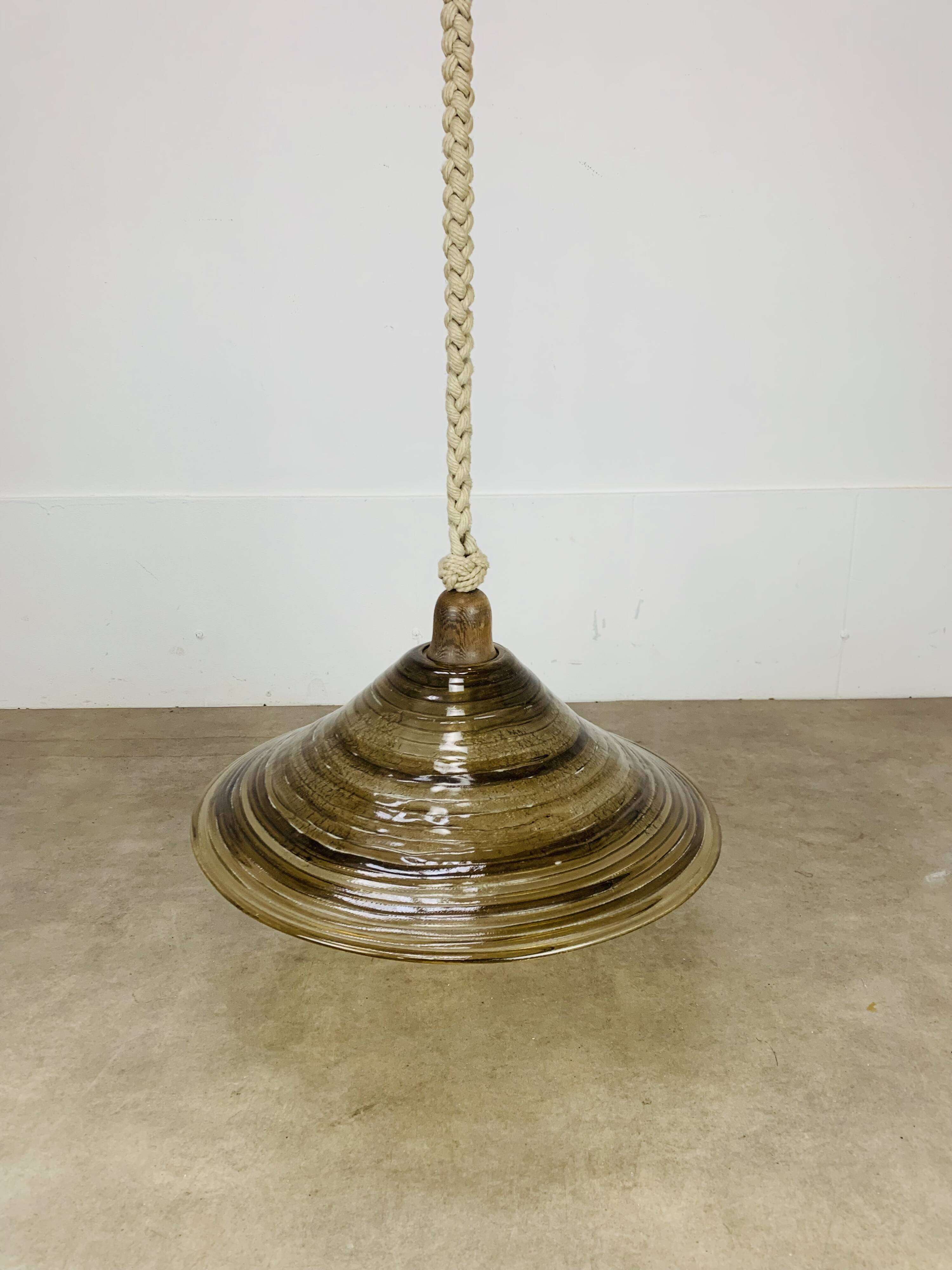 Temde Leuchten pendant light, plexiglass, rope and wood, 1970s