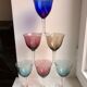 Set 6 colored wine glasses and worked feet 70s