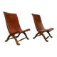 Ensemble de 2 fauteuils à dossier haut en cuir espagnol par Pierre Lottier, années 1950.