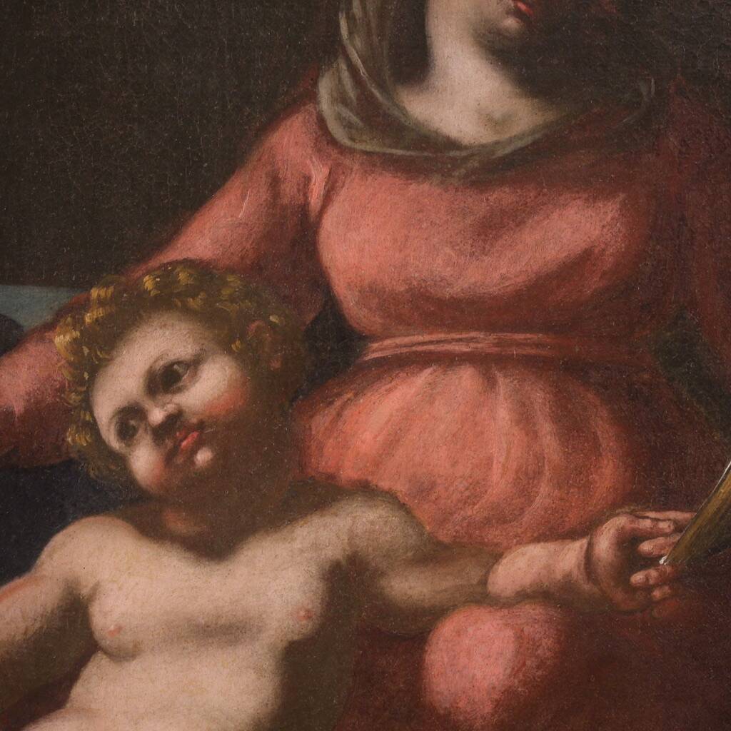 Peinture italienne antique du 17ème siècle, Sainte Famille.