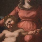 Peinture italienne antique du 17ème siècle, Sainte Famille.