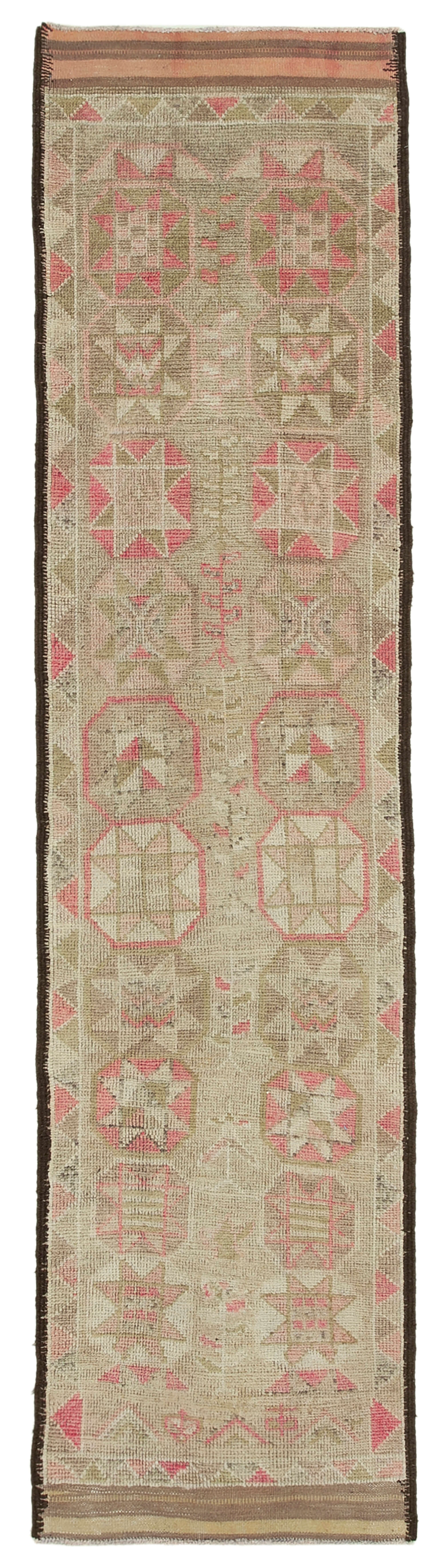 Handwoven one-of-a-kind anatolian beige runner rug 85 cm x 337 cm
