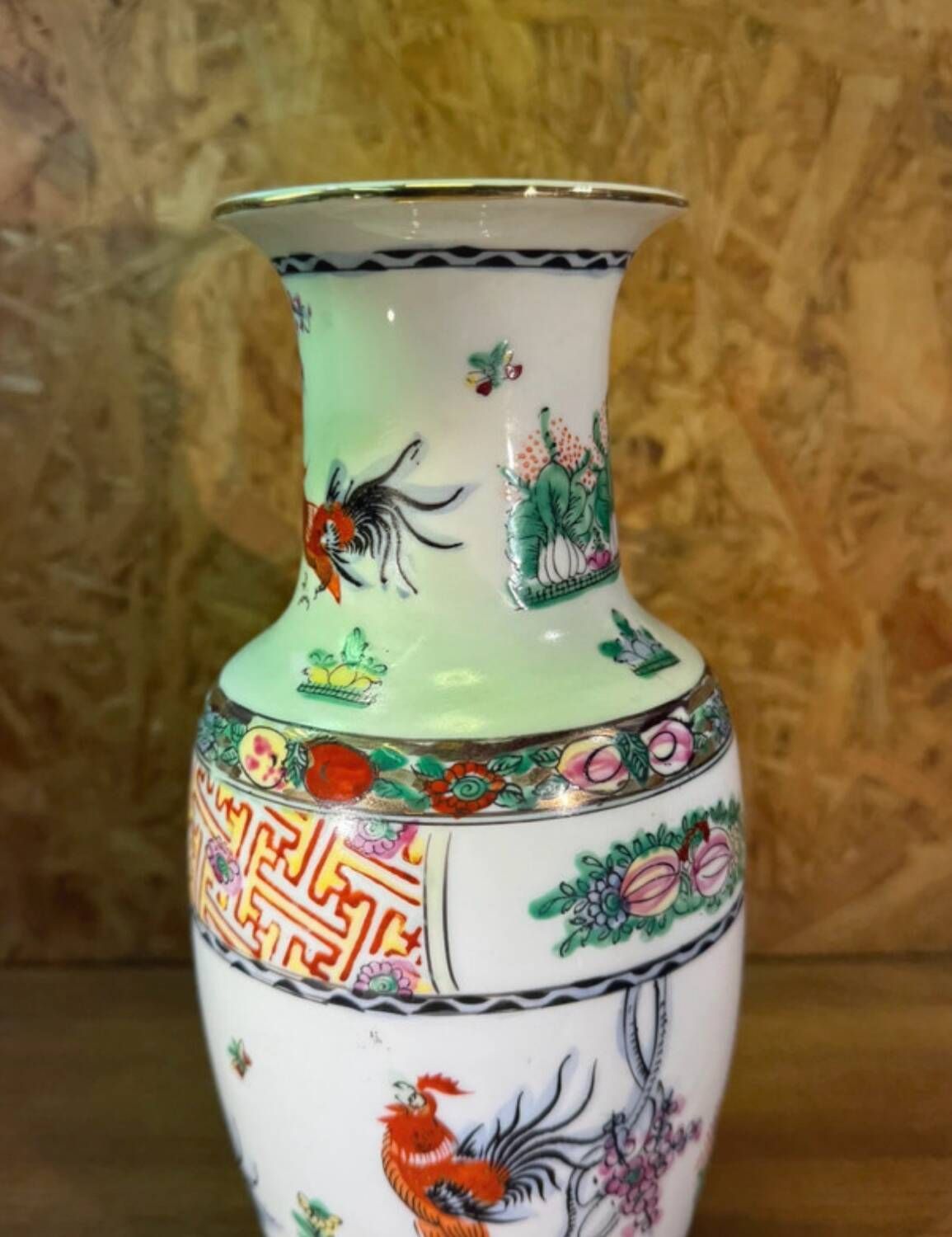 Large Chinese porcelain vase – Red rooster decoration – Asian art – H