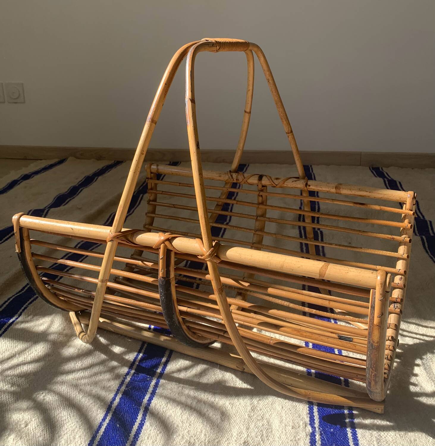 Vintage rattan log holder