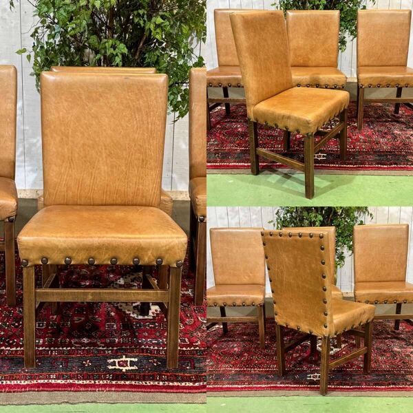 Suite de 4 chaises anglaises en hêtre et simili cuir des années 1980