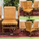 Set of 4 English beech chairs with faux leather from the 1980s.