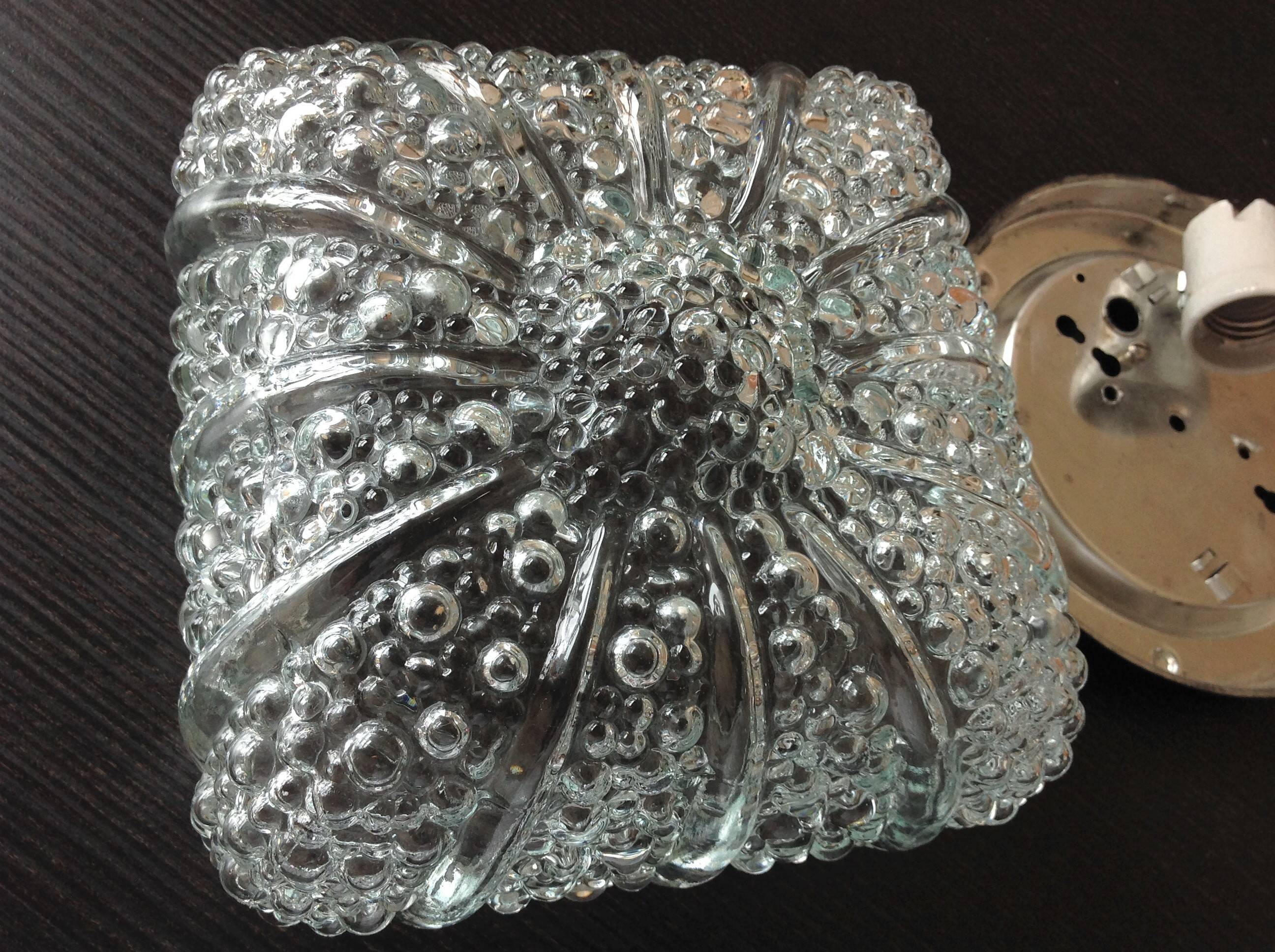 Plafonnier carré en verre bullé / vintage années 60-70