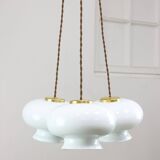 Mid-Century Italian Opaline Glass & Brass Pendant Lamp, set of 3