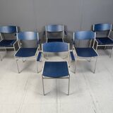 Minimalist Metal and Plywood Stackable Armchairs by Gijs Van Der Sluis, Set of 6