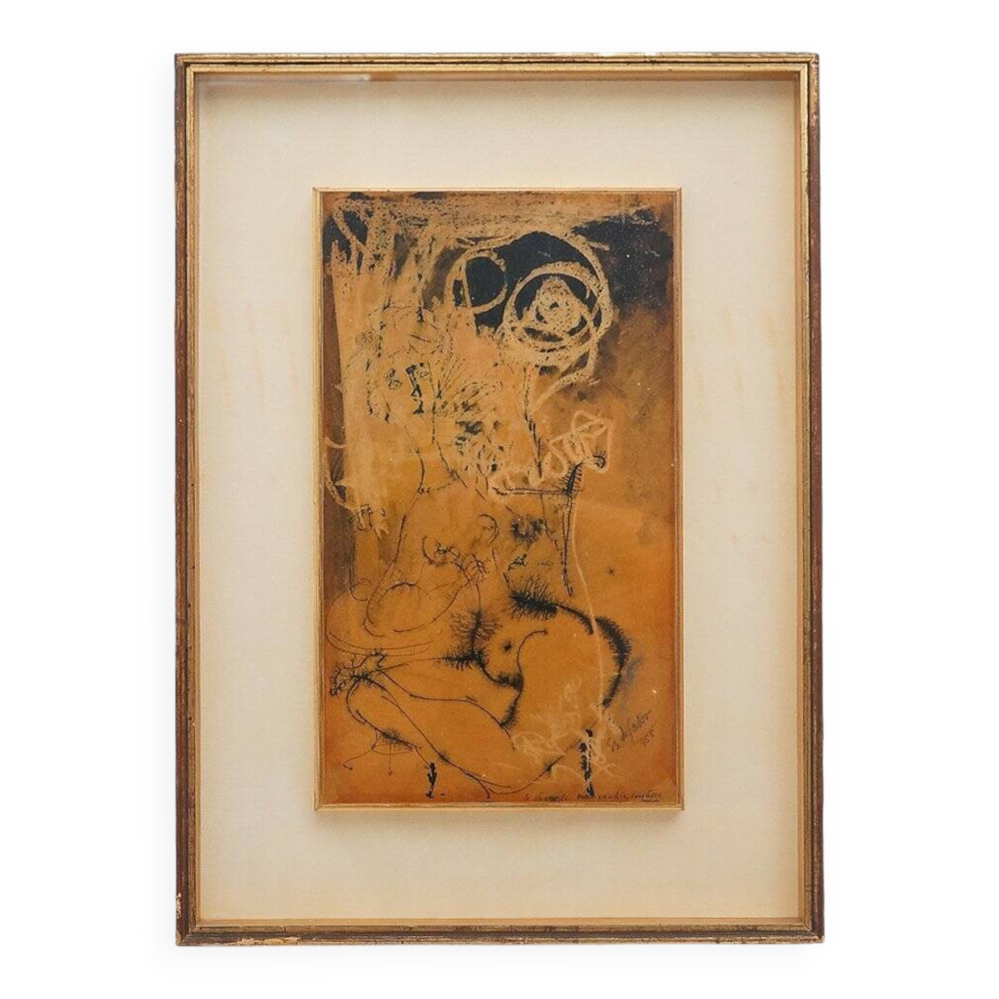 Giovanni Battista de Salvo, Composition, Ink on Masonite, 1950s, framed