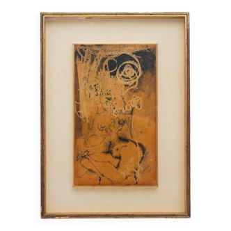 Giovanni Battista de Salvo, Composition, Ink on Masonite, 1950s, framed