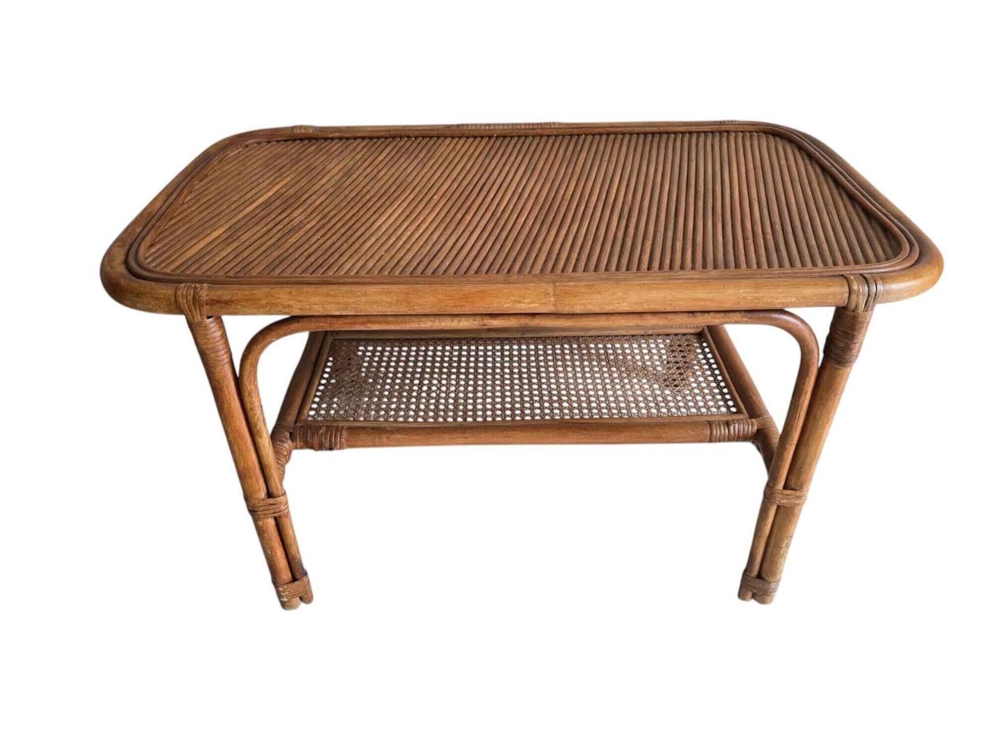 Vintage coffee table in rattan and cane – 1960s/70s