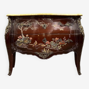 Curved saute chest of drawers in lacquer with Chinese decoration, 20th century