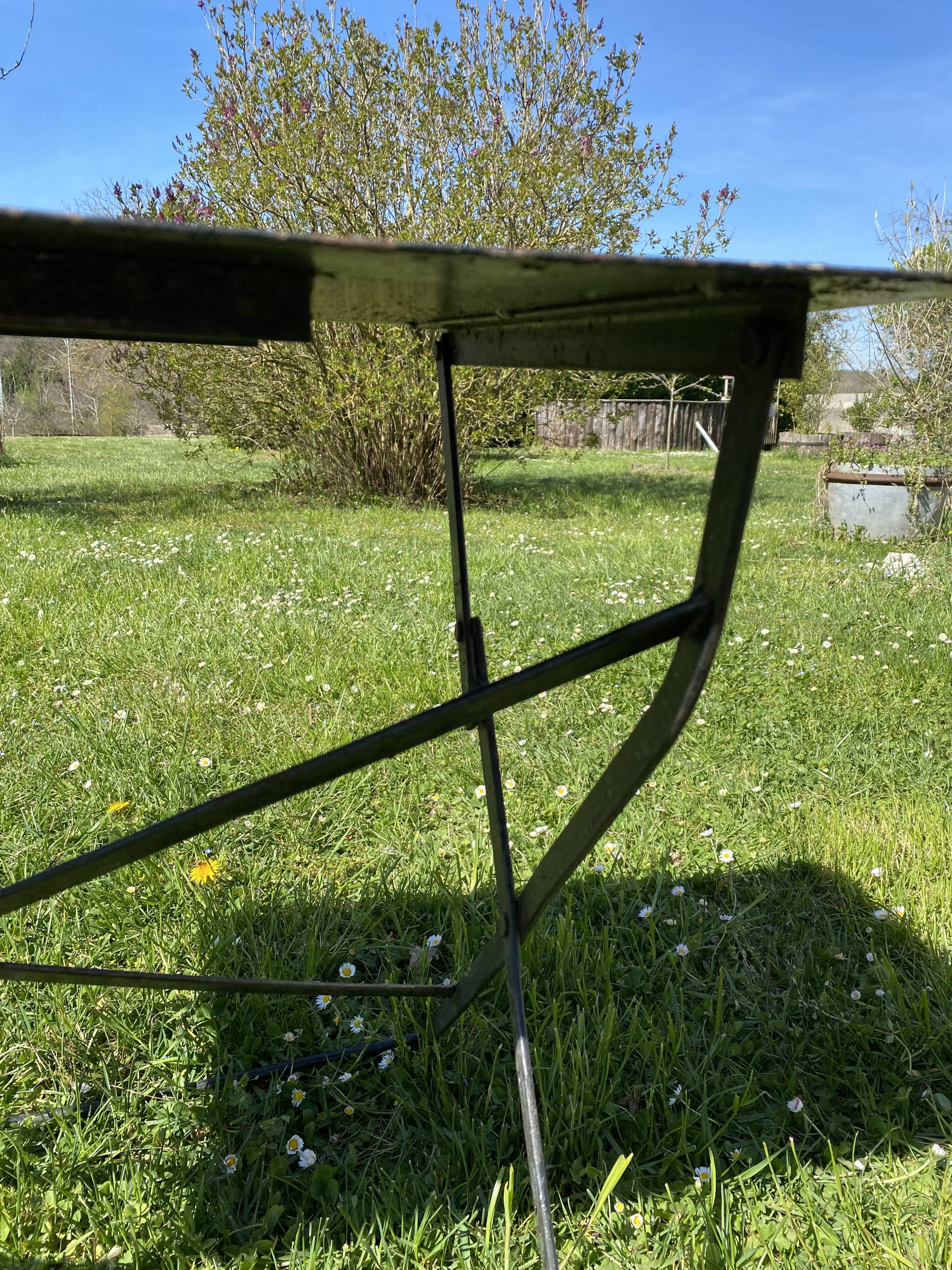 Antique black metal folding table – good quality