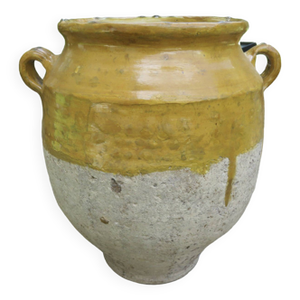 XXL confit pot in yellow glazed terracotta from the South West 19th century