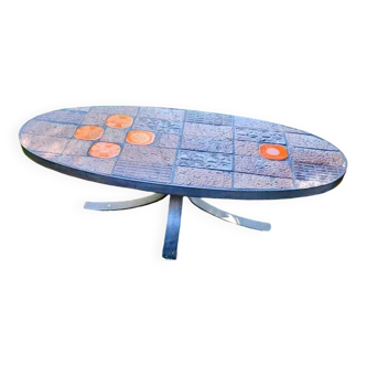 Jean Jaffeux ceramic coffee table vintage design 60-70-80