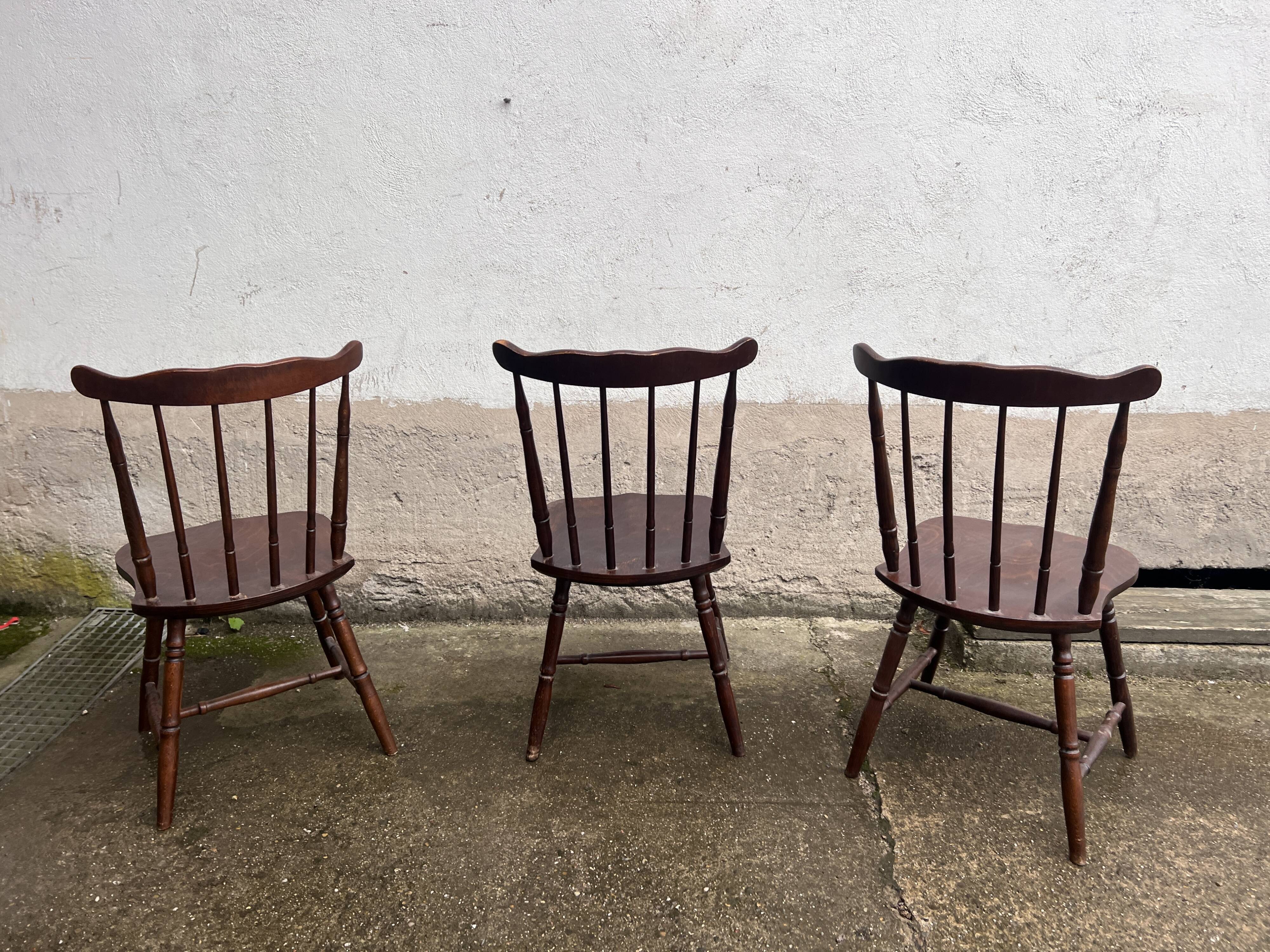 3 bistro chairs style "menuet" baumann 1970s in vintage antique wood beech legrand design